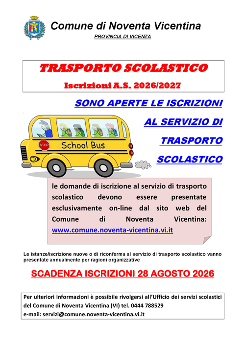 Iscrizioni al servizio di trasporto scolastico a.s. 2026/2027