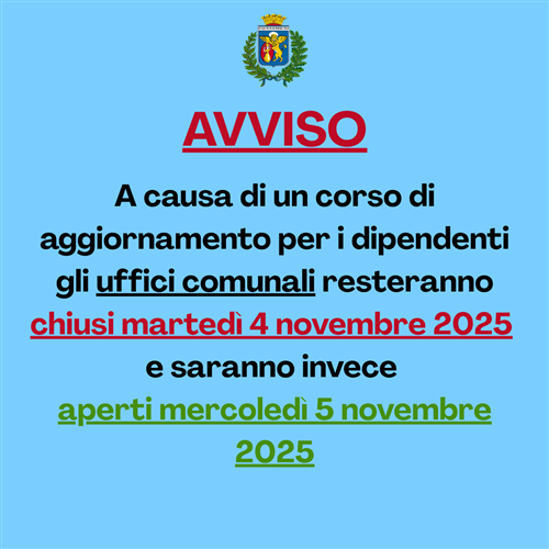Cambio giorno di chiusura uffici comunali