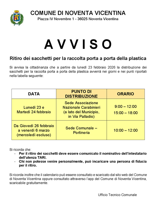 Ritiro dei sacchetti per la raccolta porta a porta della plastica - Nuove date