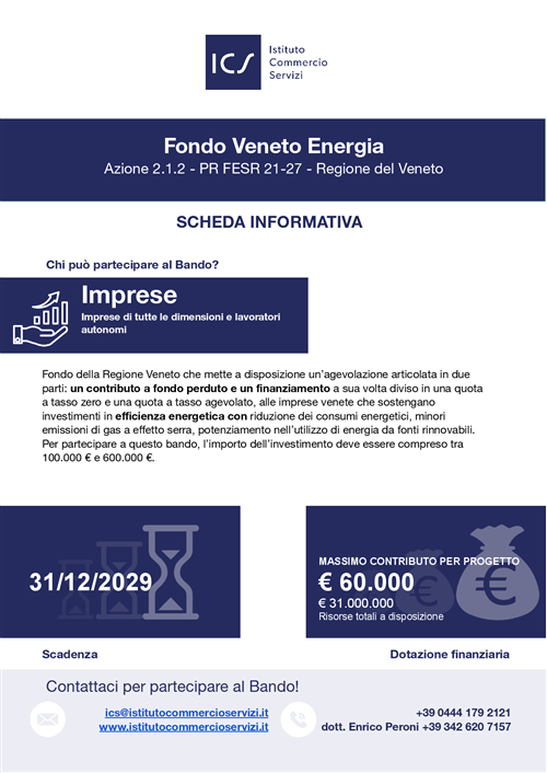 Fondo Veneto Energia. Azione 2.1.2 - PR FESR 21-27 - Regione del Veneto