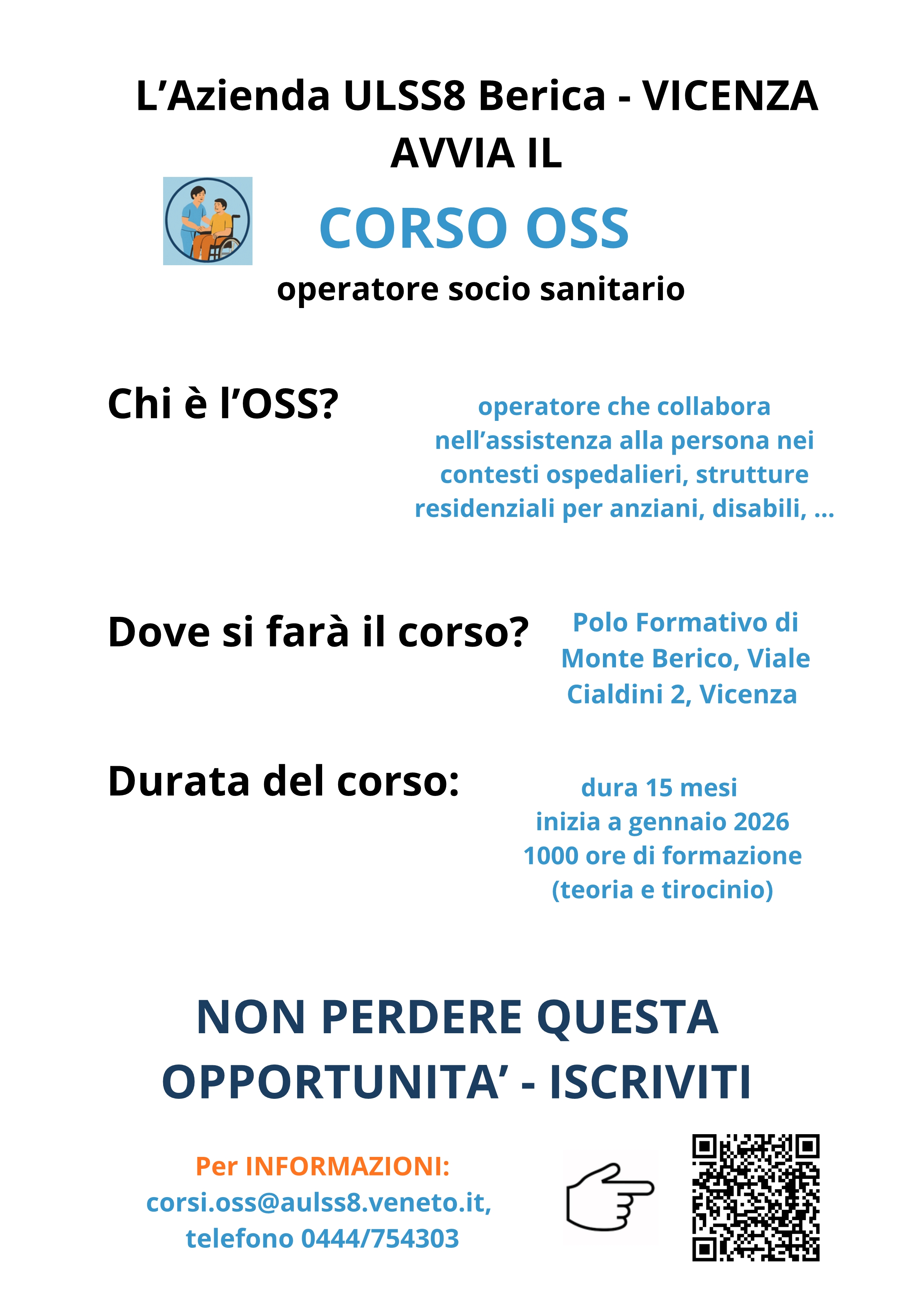 Corso Oss (operatore socio sanitario) organizzato presso l'Azienda Ulss 8 Berica