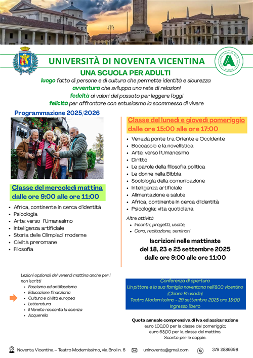 Università Adulti/Anziani - Anno accademico 2025/2026