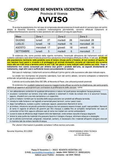 Avviso trattamenti di disinfestazione insetti